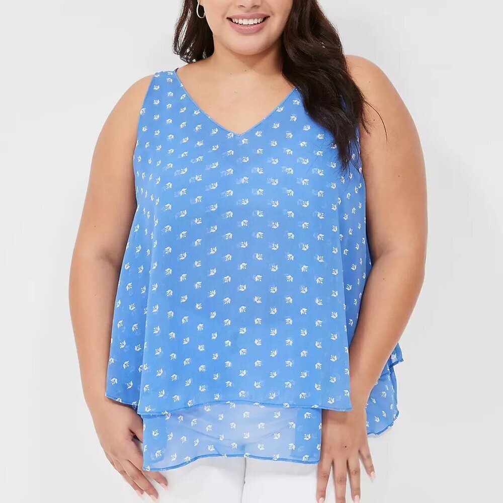 Lane Bryant Small Blue Tulip Swing Double-Layer Chiffon Tank in Size 20